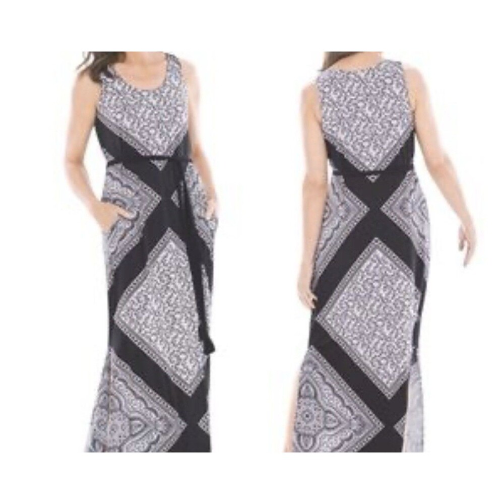 Soma Dress Womens XL  Black White Maxi Bandana Sleeveless Stretch Casual